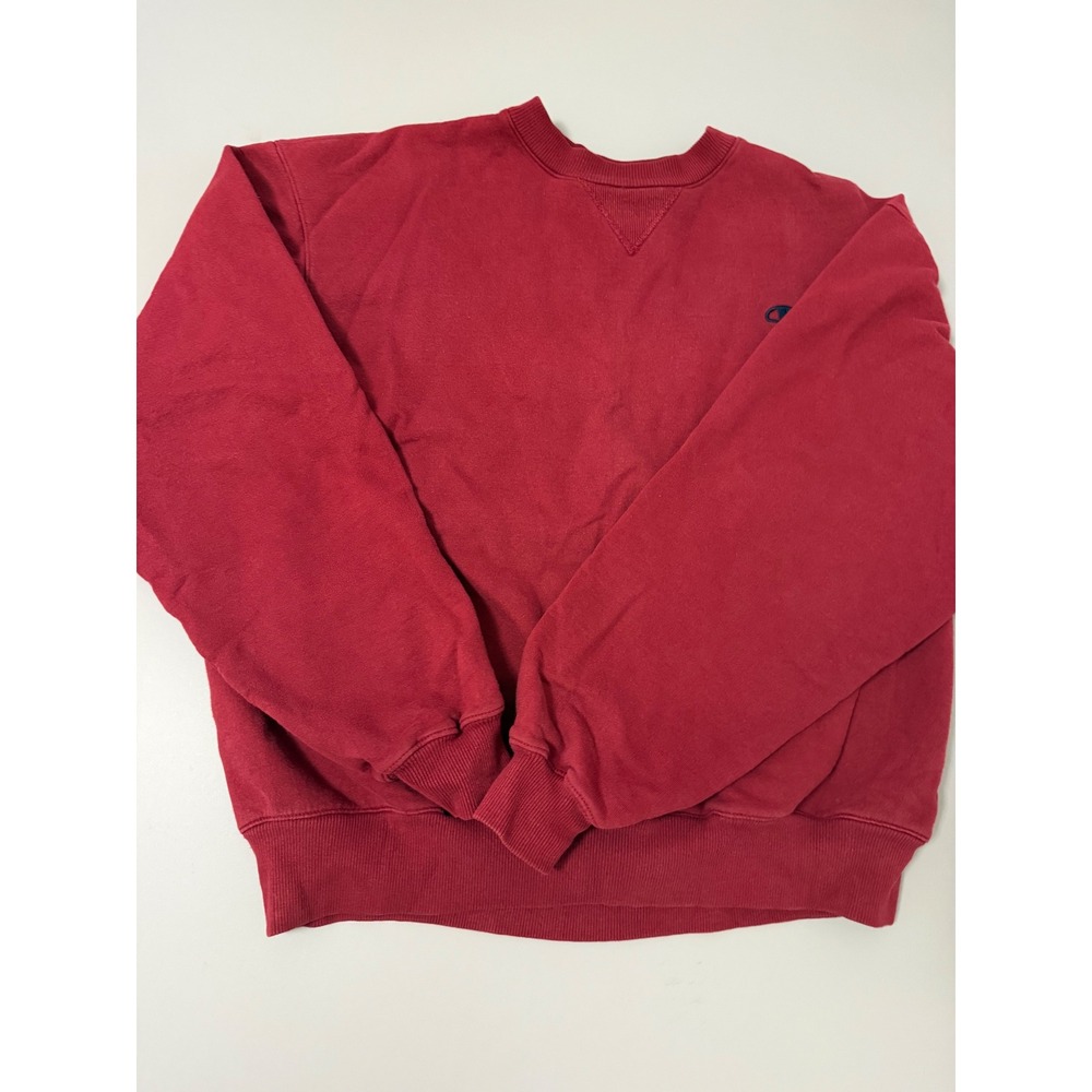 Champion Mens Red Crewneck Sweatshirt Small Logo Fleece Pullover Large